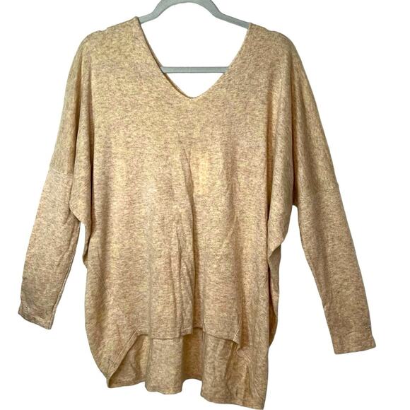 La Miel by Hyped Unicorn Beige V Neckline Dolman Batwing Sweater Sz S/M - Picture 1 of 7